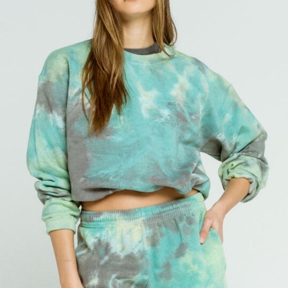 BDG Jeans Urban Outfitters Green Tie Dye Marble Cropped Cinched Waist Sweatshirt
